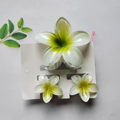 Flower Claw Hair Clips Set - 3Pcs with Plumeria Design