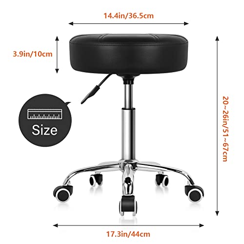 Round Rolling Stool with PU Leather - Adjustable Height