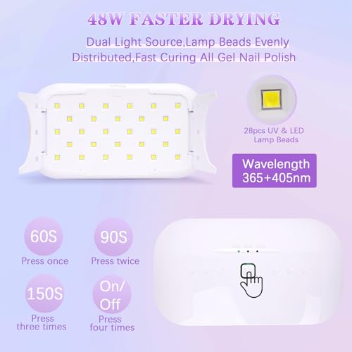 48W UV LED Nail Lamp Dryer for Gel Polish, Resin & Nail Art - Folding & USB Charging