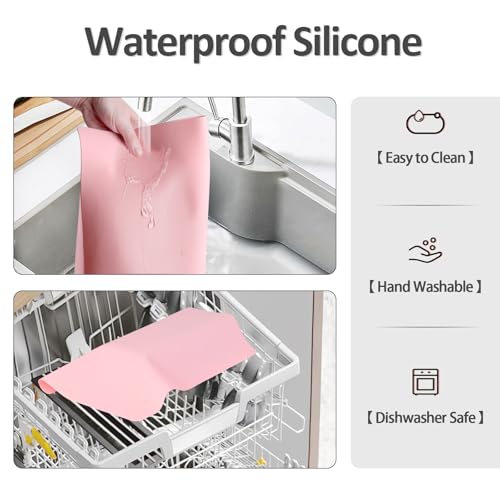 Silicone Makeup Mat for Vanity, 15.7" x 11.8" Heat Resistant Vanity Mat, Easy to Clean & Waterproof, Portable Makeup Accessories for Use While Traveling (Pink)