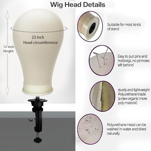 Wig Stand Tripod with Canvas Mannequin Head & Accessories