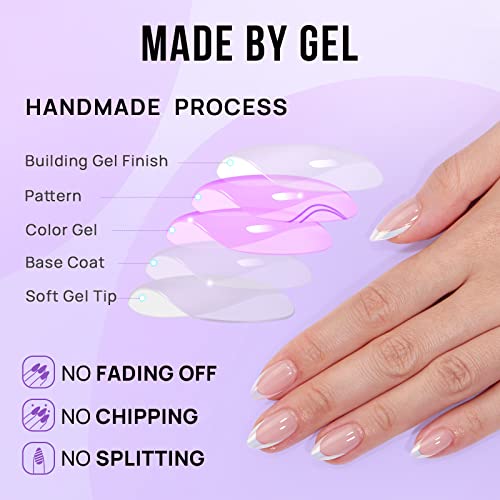 BTArtbox French Tip Press On Nails - Almond Stick On Nails for Women, Glue On Nails with Nail Glue - Berry French & Mermaid