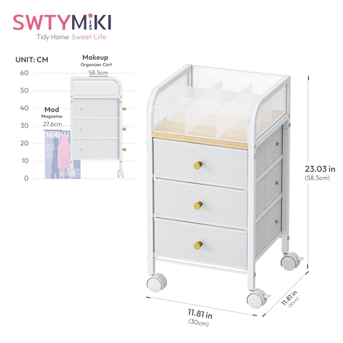 Rolling Makeup Organizer Cart with 9 Compartments & 3 Drawers