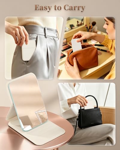 VPU Foldable Portable Makeup Mirror - Compact Travel Mirror with Adjustable Stand