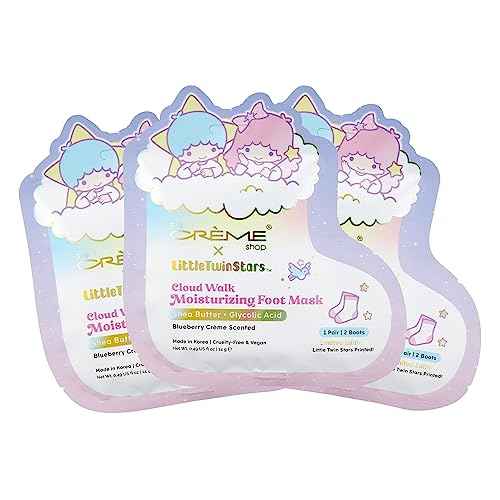 The Cr?me Shop Little Twin Stars Cloud Walk Foot Masks with Shea Butter Glycolic Acid for Silky Smooth Feet Blueberry Cr?me Scent Helps Deodorize Soften Skin