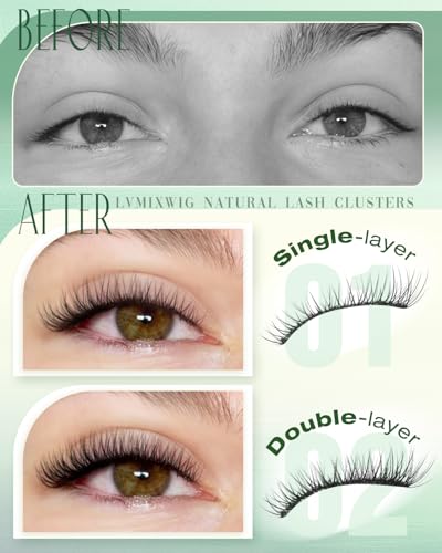 Lvmixwig B-Natral Short Lash Clusters 8-12MM Natural Eyelash Extensions, Wispy & Invisible Band, 150PCS