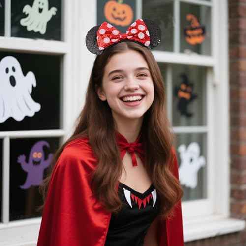 ASAHEL Mouse Ears Headbands Fashion Shiny Bows Mice Ears Birthday Parties Themed Events (Red Bow, Onesize)