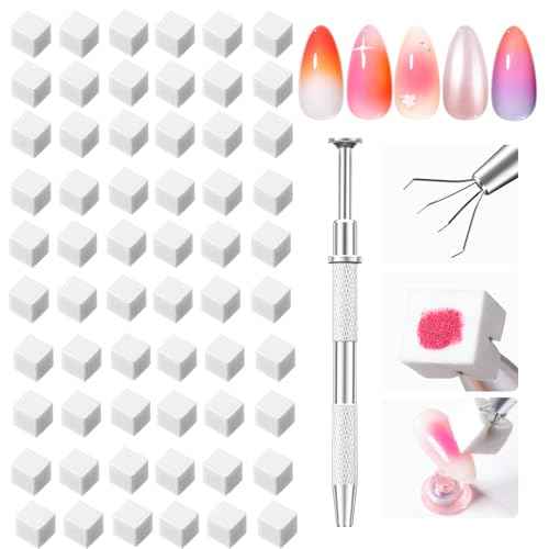 Modelones 150pcs Nail Sponges for Ombre, Nail Art Sponge with Grabbing Pen Reusable Soft Sponges for Gradient Ombre Blush Chrome Design Effects Professional Nail Stuff Supplies DIY