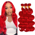 Red Body Wave Hair Bundles 26 28 30 Inch Virgin Remy