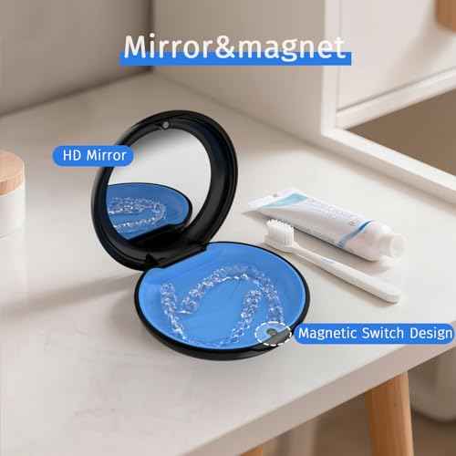 2Pack Retainer Case with Mirror, Compatible with Invisalign, Orthodontic Aligner Case with Removal Tool and Brush, Black