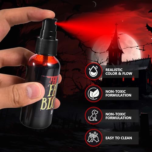 Halloween Fake Blood Spray Kit - 4 Bottles + Gel Makeup