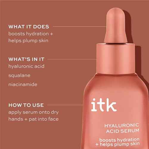 ITK Hyaluronic Acid Serum with Niacinamide & Squalane - Hydration & Plumping Anti-Aging Serum For Face - Deep Moisture Hydrating Face Serum For Sensitive + Dry Skin - Vegan + Cruelty Free, 1 Fl Oz