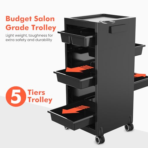 Salon Rolling Cart with 5 Drawers & Dryer Holder