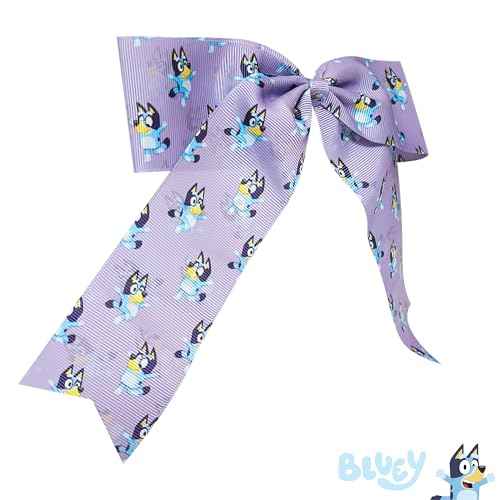 LUV HER Bluey Hair Bows For Girls - One Large Printed Hair Bow Featuring your Favorite Bluey Characters - Alligator Clip - Large Bows for Daily Styling or Special Occasions, Ages 3+