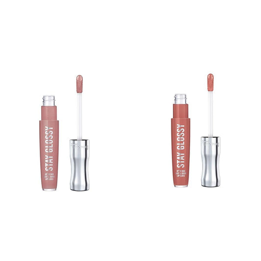 Rimmel Stay Glossy Lip Gloss Bundle - 130 Blushing Belgraves & 135 Sippin Non-Sticky Lightweight Lip Color and Shine .18oz Each