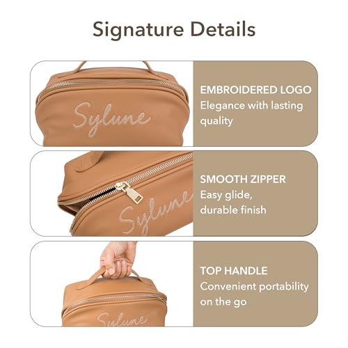 Pebbled Faux Leather Makeup Bag with Handle - Water-Resistant