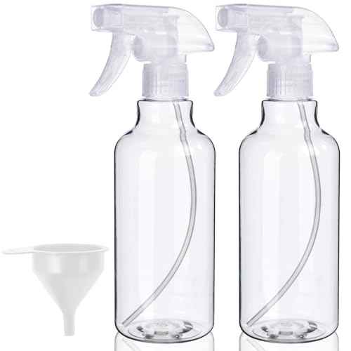 Plastic Spray Bottles, 2-Pack, 16.9 Oz, Mist & Stream, Heavy Duty Spraying, Empty Water Spray Bottle for Cleaning Solutions, Essential Oils, Hair, Plants, BBQ, Cat Dog Behavior Correction (Clear)
