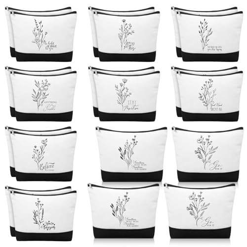 Sanwuta 20pcs International Women's Day Gifts for Women Inspirational Makeup Bags with Zipper Thank You Cosmetic Bags Gift for Coworkers Employee Volunteer (Flowers)