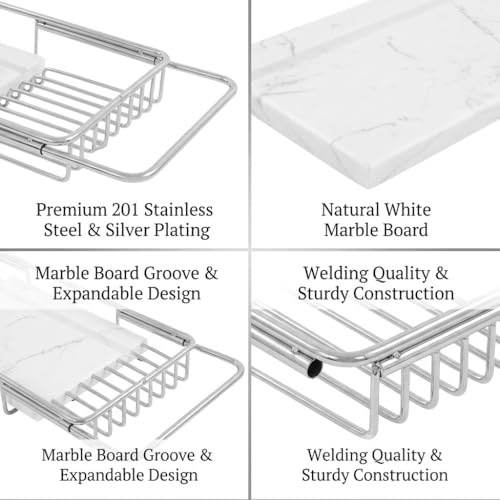 Expandable Bathtub Caddy Tray with Tablet Holder, Stainless Steel