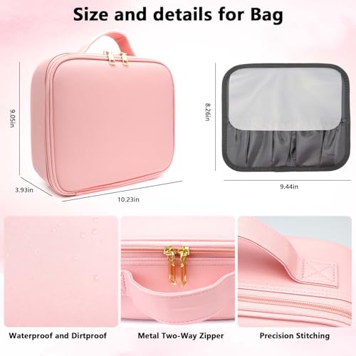Travel Makeup Bag with LED Mirror and Adjustable Dividers