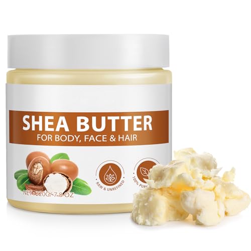 Shea Butter Raw Organic, Soothes, Nourishes and Softens Dry Skin, Raw & Undefined Shea Butter Suitable for Body, Face and Hair-7.8 oz