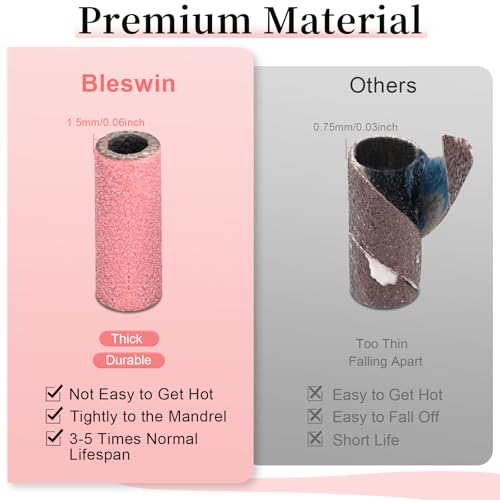 200pcs 180 Grit Mini Sanding Bands for Nail Drills - Upgrade Mandrels Included