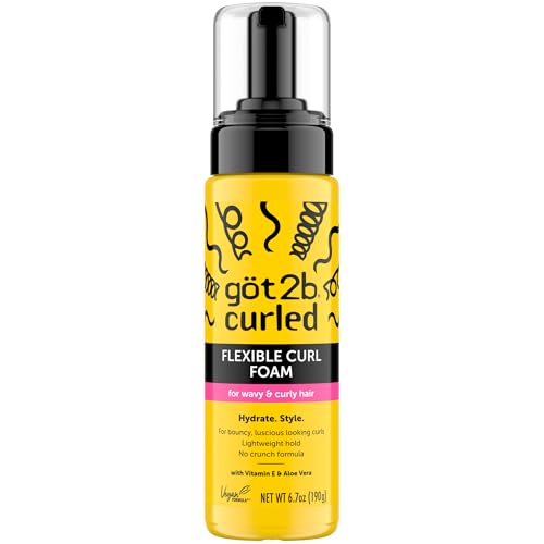 Got2B Curled Flexible Curl Foam, 6.7 Fl Oz, Hair Mousse for Frizz Control and Heat Protection, Lightweight Hold, No-Crunch Definition for Wavy & Curly Hair Styling, Aloe Vera & Vitamin E Infused