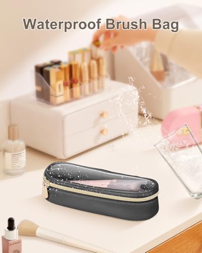 Soimeat Small Black Clear Travel Makeup Brush Holder - Waterproof Cosmetic Case