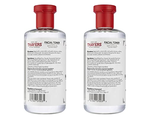 Thayers Alcohol-Free, Hydrating Rose Petal Witch Hazel Facial Toner with Aloe Vera Formula, Vegan, Dermatologist Tested and Recommended, 12 Oz (Pack of 2)