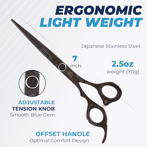 Bucchelli 7-Inch Left-Handed Hair Cutting Scissors with Adjustable Tension – Japanese 440A Steel, Micro Bevel Edge, Black