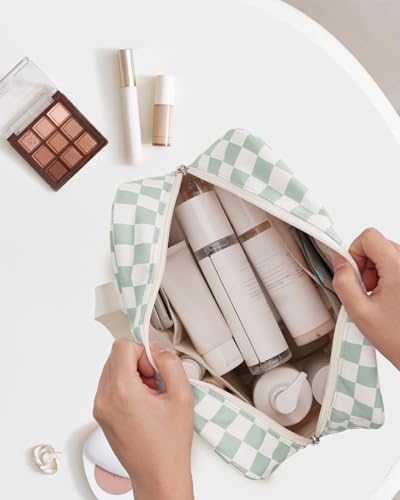 Narwey Large Capacity Checkered Makeup Bag with Handle