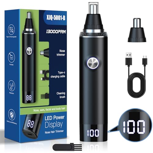 Ear & Nose Hair Trimmer with LED Display for Men Women,Painless USB Rechargeable Eyebrow & Facial & Nose Hair Trimmer Clipper,Professional IPX7 Waterproof Dual Edge Blades