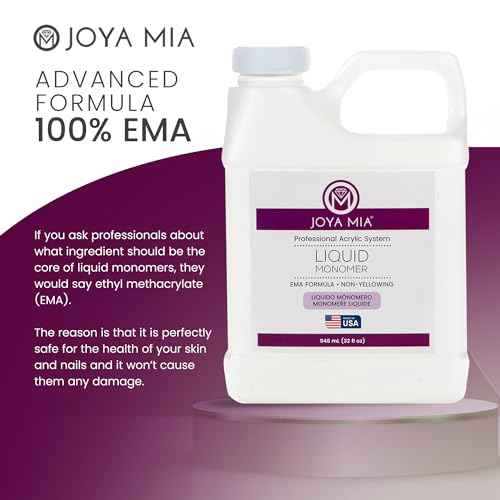 Liquid Monomer, Fast Setting Acrylic Monomer for Salon-Quality Nail Shaping and Acrylic Nail Powder Application, MMA-Free Nail Monomer with Superior Adhesion Formula, 32 oz - Joya Mia