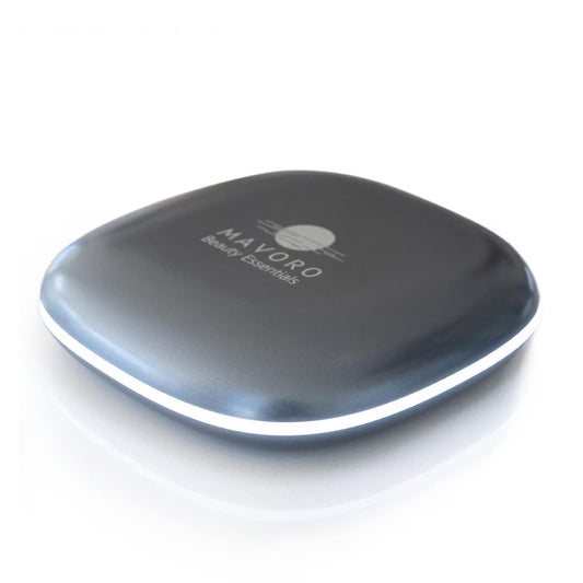 Mavoro LED Lighted Travel Makeup Mirror, Rechargeable, 1x/10x Magnification (Graphite Grey)