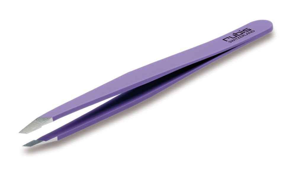Rubis Classic Stainless Steel Slanted Tweezers with Satin-Finished Grip for Precise Eyebrows and Hair Removal, 1K1616, Mauve,Rubis Switzerland Swiss Made World Renowned Precision