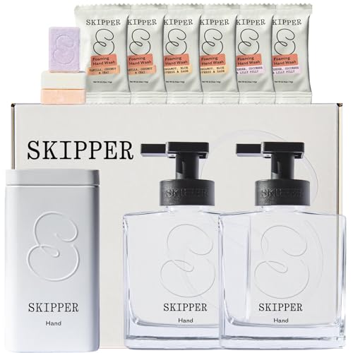 Tirtyl Skipper Hand Wash Duo Kit - 2 Recycled Plastic Foaming Dispensers + 6 Tablet Refills (6x 8 fl oz bottles of soap) + 1 Storage Tin - Variety Fragrances