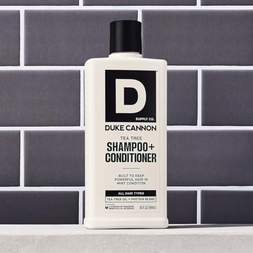 Duke Cannon Supply Co. 2-in-1 Hair Wash - Masculine Scent - Gentle Cleansing Hair Wash For Men - Stimulating Hair Shampoo & Conditioner - Strengthens Hair - Tea Tree - 2 Pack (14 oz)