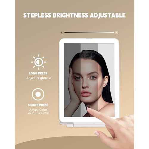 Travel Mirror with Lights Makeup Mirror Touch Screen 3 Colors Light 72 LEDs Rechargeable, 1000mHA 7.9x5.3-Inch Desk Compact Mirror White