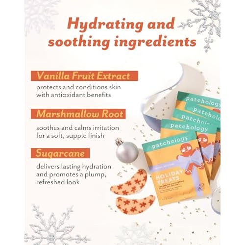 Patchology Holiday Treats Gingerbread Under Eye Patches Gift Set - Cute Stocking Stuffers with Gingerbread Scent - No-Slip Masks that Hydrate, Soothe and Refresh Skin - 5 Pair (Limited Edition)