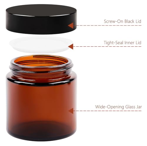 TUZAZO Amber Glass Jars 4oz with Black Screw & White Inner Lids - Brown Variant