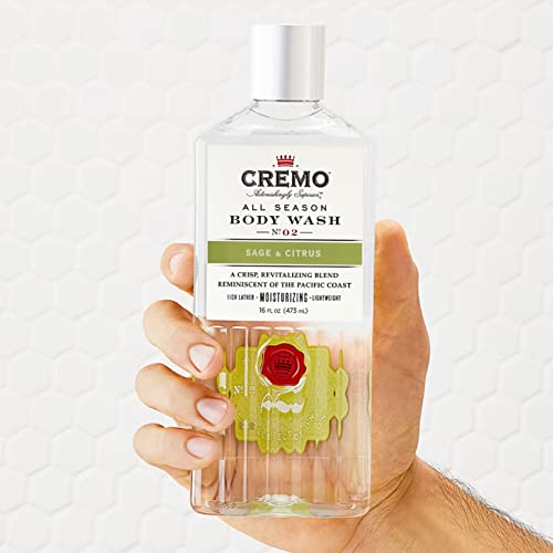 Cremo Rich-Lathering Sage & Citrus Body Wash for Men, A Revitalizing Combination of Bright Mandarin, Dry Herbs and White Cedar, 16 Fl Oz