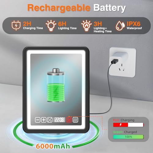 LED Fogless Shower Mirror with Heated Anti-Fog & Digital Clock