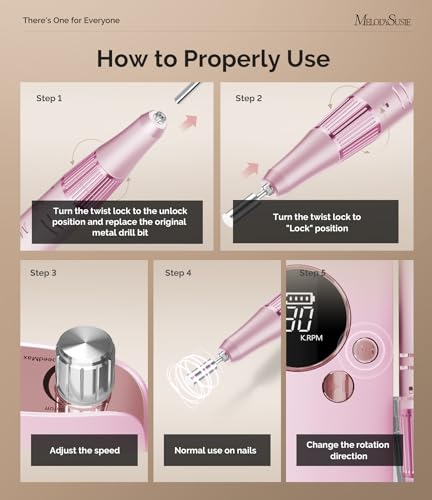 MelodySusie SC320F Rechargeable Nail Drill - 30,000 RPM, Clip-On Design for Beginners & Home Use
