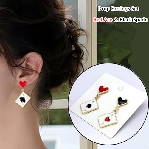Go Ho Red White and Blue Multi-use Lip Face Paint Stick,2PC Red&Black Hearts Eyeliner Stamp,Heart-shaped Earrings and Necklace Kit,Queen Cosplay Halloween Costumes Party Accessories for Women
