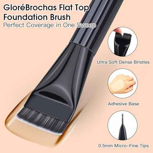 Dual-Ended Makeup Brush,Flat Top Foundation & Angled Contour Brush for Flawless Blending, Smooth Coverage & Effortless Contouring, Ideal for Foundation, Blush, Bronzer & Powder (Black)