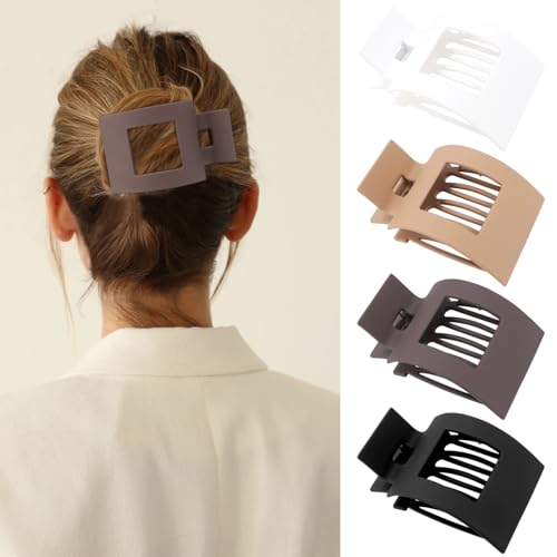 Velscrun Flat Hair Clips for Women Girls, Matte Lay Flat Claw Clips, Strong Hold Large Hair Clip for Thick or Thin Hair, French Duck Billed Hair Jaw Claw Clip, Non Slip Grip for Daily Styling Black