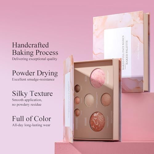 MOOMARTO All-in-One Baked Makeup Palette 3 Eyeshadows, 2 Highlighters, Blush & Bronzer - Travel Friendly 01
