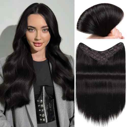 FAVE 18 Inch Clip in Human Hair Extensions 110g Seamless & Invisible Clip in Hair Extensions 100% Remy Human Hair Hairpieces for Volume & Length (Natural Black)