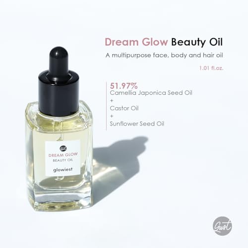 glowiest DREAM GLOW BEAUTY OIL - Natural Facial Oil for All Skin Types - Clean Beauty, Camellia Japonica SeedOil, CastorOil - 30ml (1.01 fl. oz.)