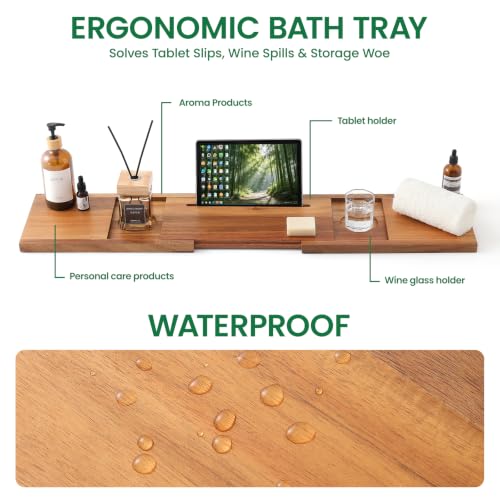 Acacia Wood Bathtub Caddy Tray 32-42 Inches